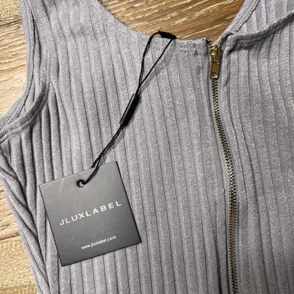 NEW JLUXLABEL Ribbed Tank Bodysuit ZipperGray Size Large NWT Stretch - Picture 2 of 8
